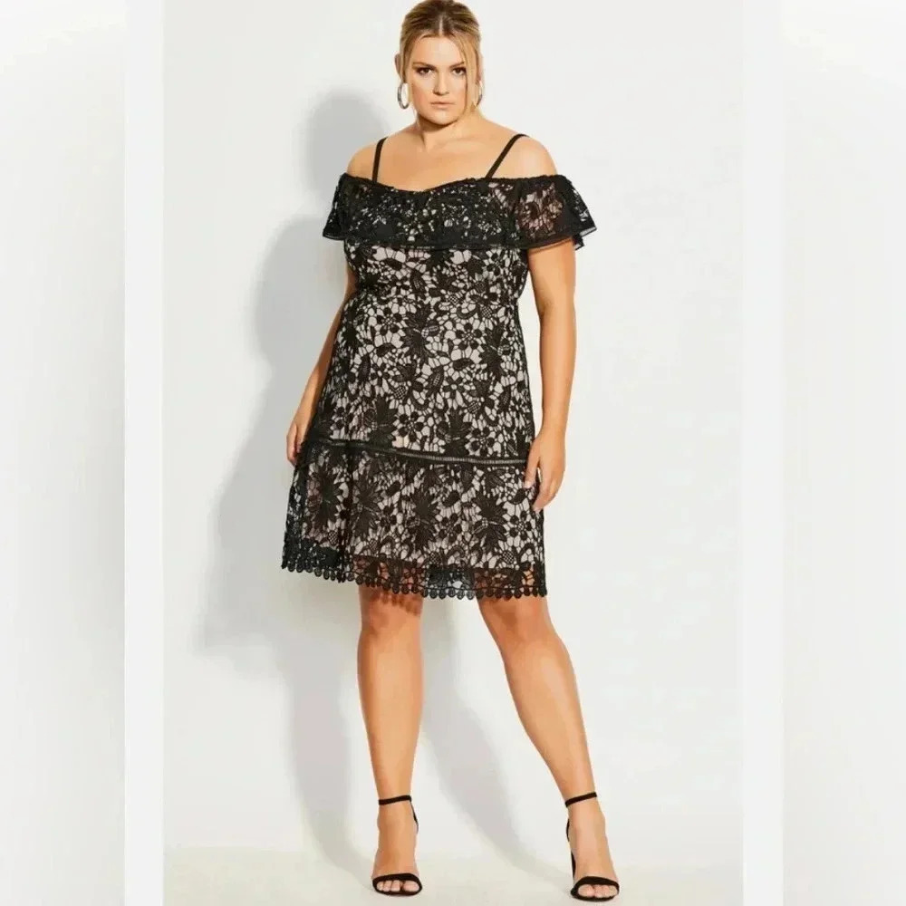 City Chic Dream of Lace Black mini dress size L/20